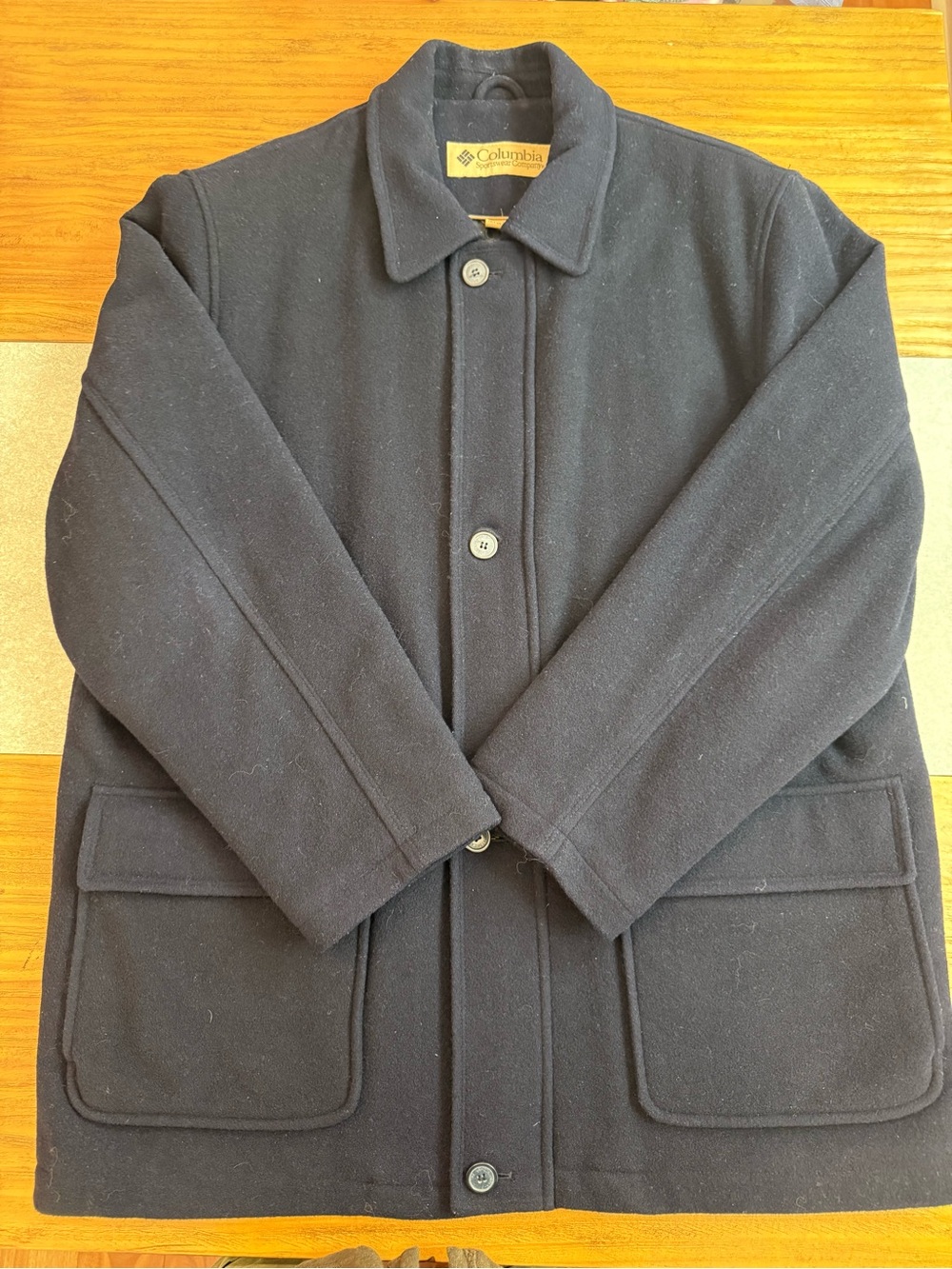 Columbia Sportswear Mens XL Navy Wool Blend Barn Coat Quilted Lined Chore Jacket